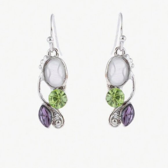 925 Silver Moonstone Bali Drop Earrings with Lab Amethyst and Peridot - Picture 2 of 2